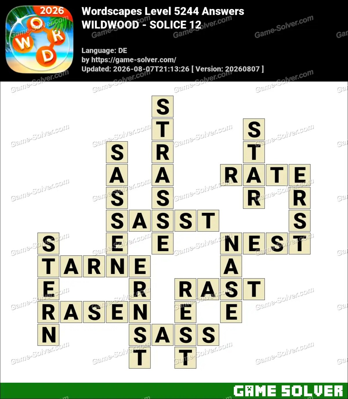 Wordscapes Deutsche Level 5244 Answers — WILDWOOD - SOLICE 12
