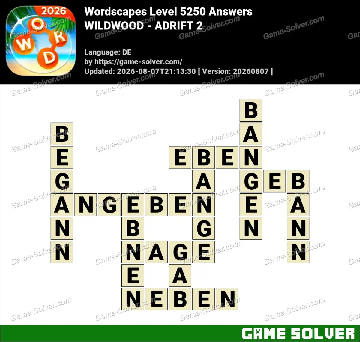 Wordscapes Deutsche Level 5250 Answers — WILDWOOD - ADRIFT 2