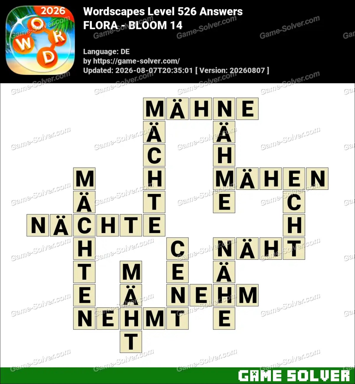 Wordscapes Deutsche Level 526 Answers — FLORA - BLOOM 14