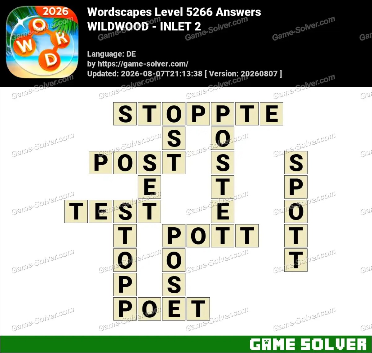 Wordscapes Deutsche Level 5266 Answers — WILDWOOD - INLET 2