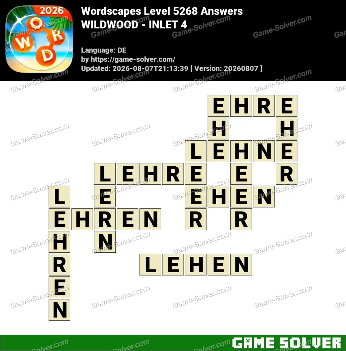 Wordscapes Deutsche Level 5268 Answers — WILDWOOD - INLET 4