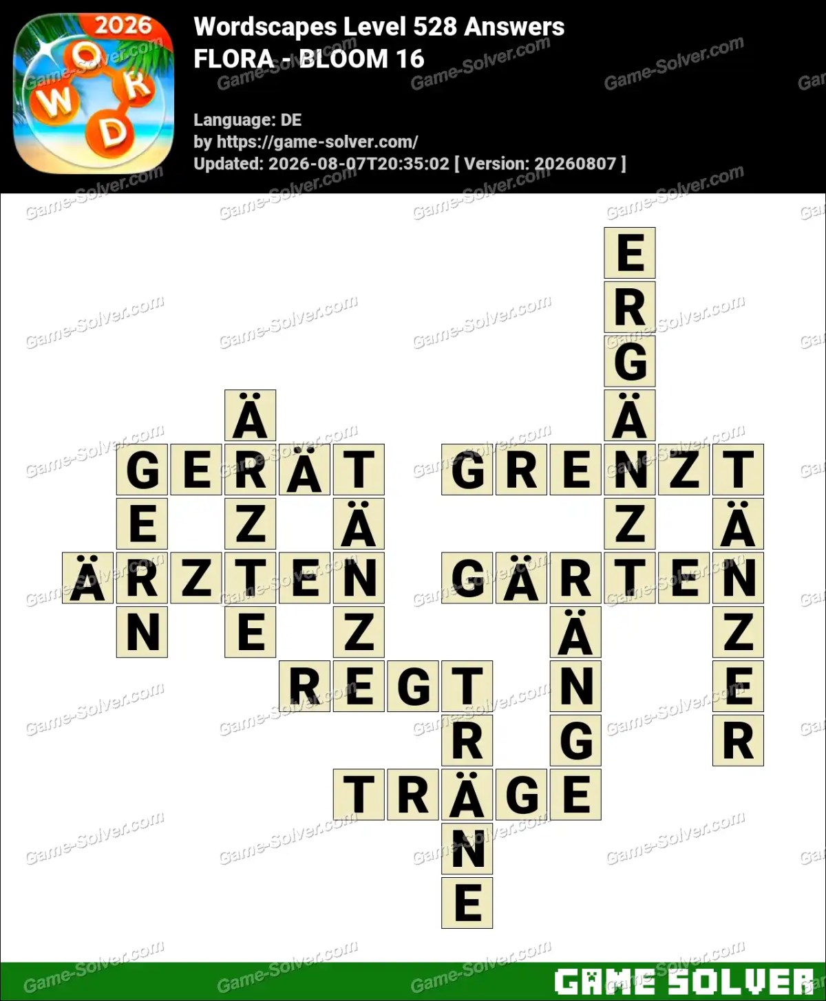 Wordscapes Deutsche Level 528 Answers — FLORA - BLOOM 16