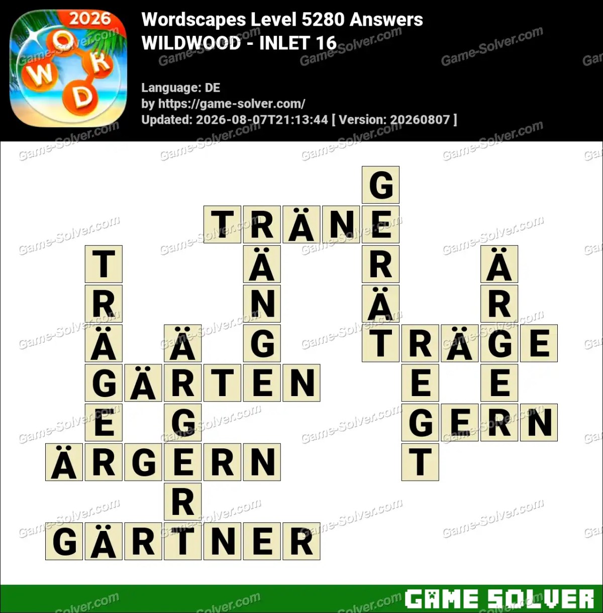 Wordscapes Deutsche Level 5280 Answers — WILDWOOD - INLET 16