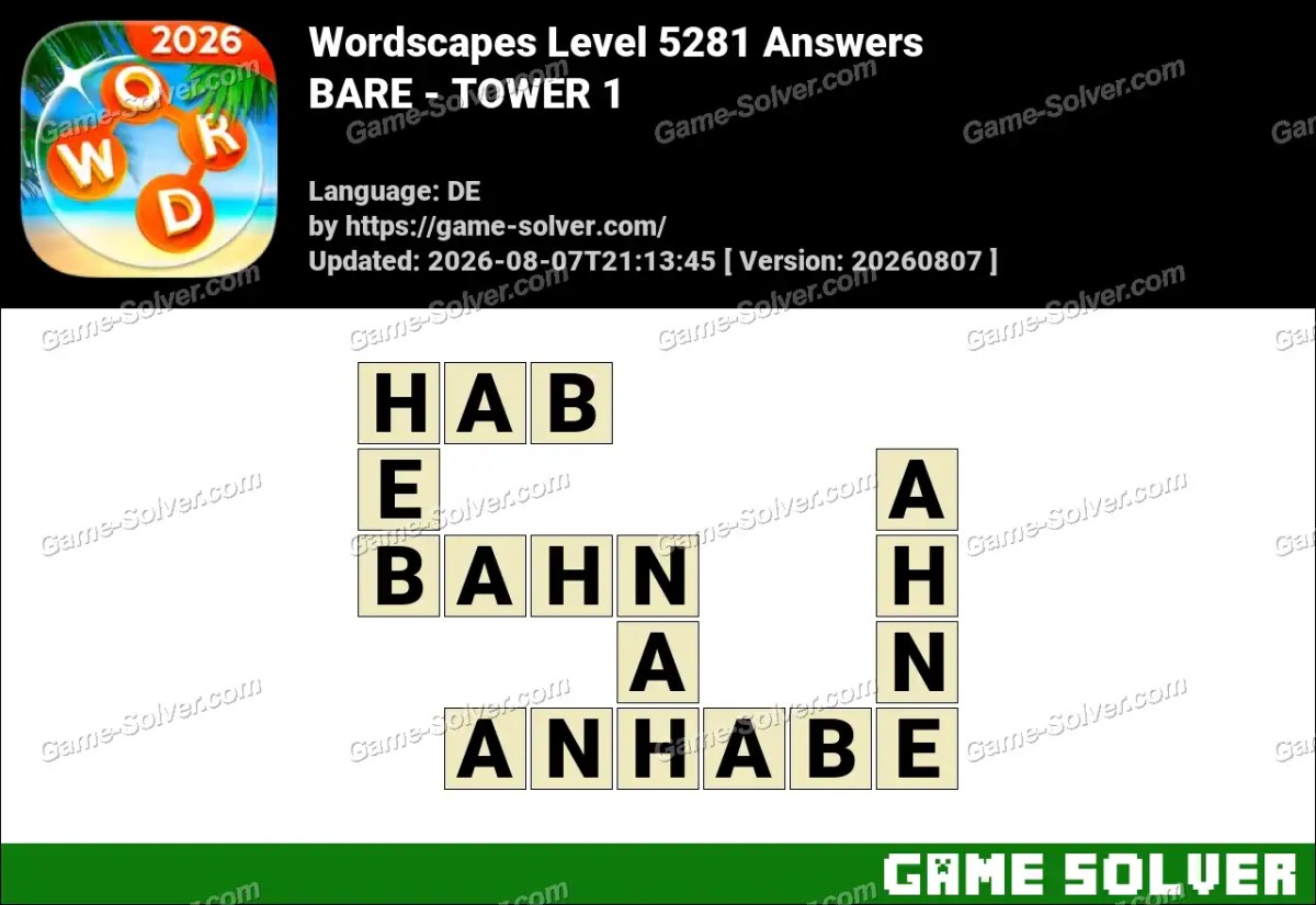 Wordscapes Deutsche Level 5281 Answers — BARE - TOWER 1