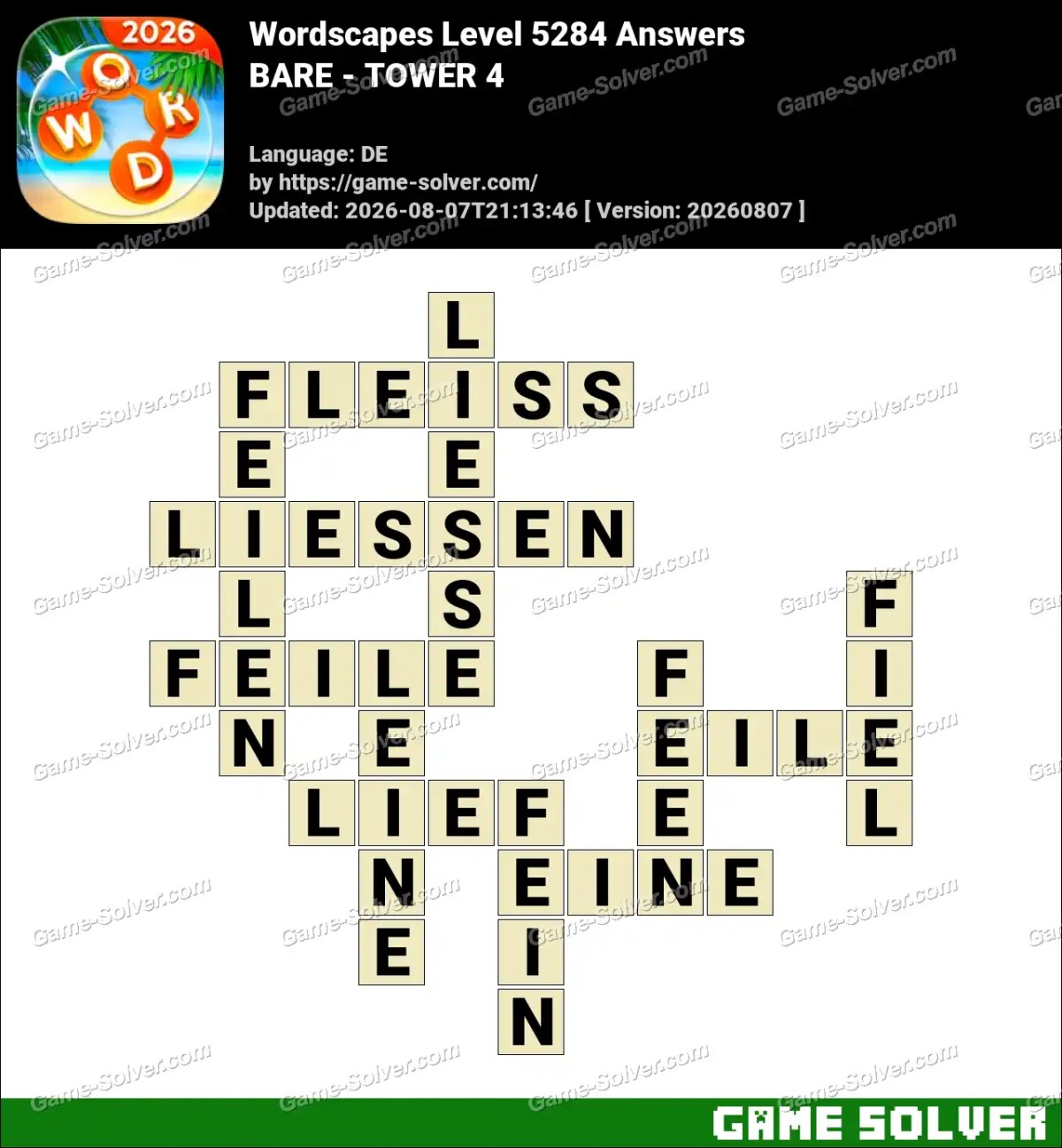 Wordscapes Deutsche Level 5284 Answers — BARE - TOWER 4