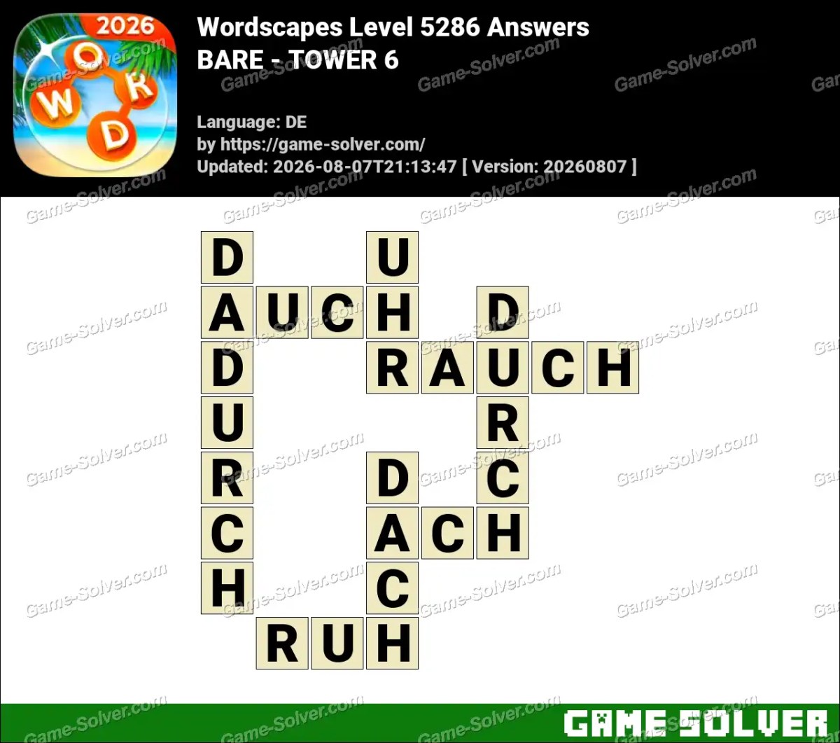 Wordscapes Deutsche Level 5286 Answers — BARE - TOWER 6 Wordscapes Deutsche Level 5286 Answers — BARE - TOWER 6