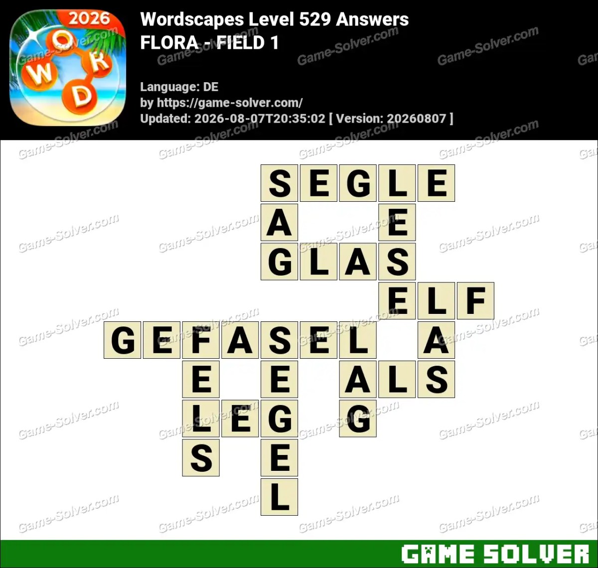 Wordscapes Deutsche Level 529 Answers — FLORA - FIELD 1