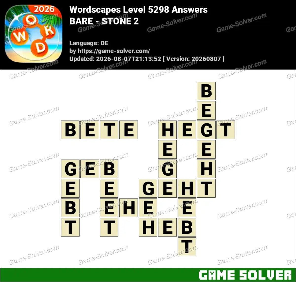 Wordscapes Deutsche Level 5298 Answers — BARE - STONE 2