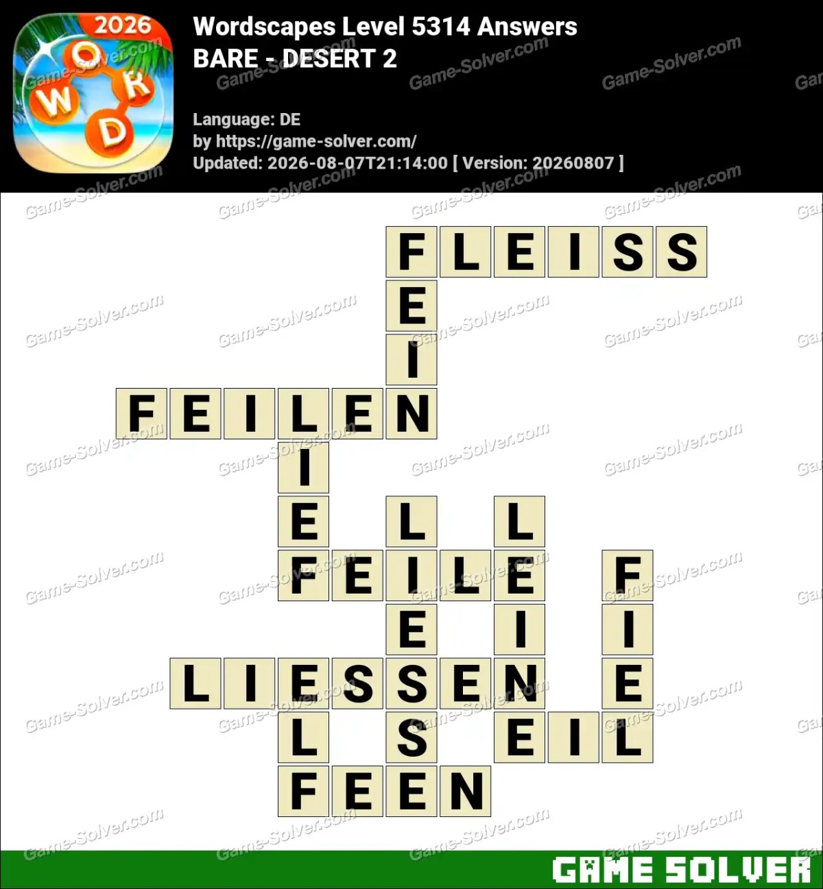 Wordscapes Deutsche Level 5314 Answers — BARE - DESERT 2