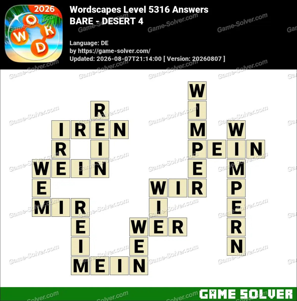 Wordscapes Deutsche Level 5316 Answers — BARE - DESERT 4
