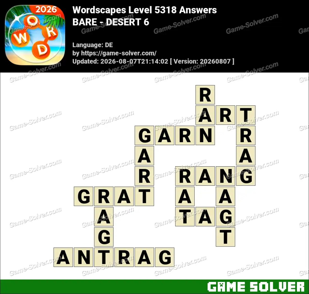 Wordscapes Deutsche Level 5318 Answers — BARE - DESERT 6