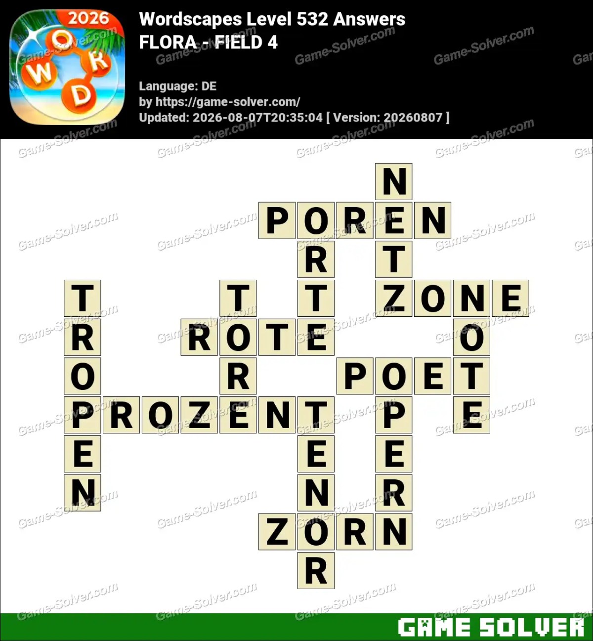 Wordscapes Deutsche Level 532 Answers — FLORA - FIELD 4