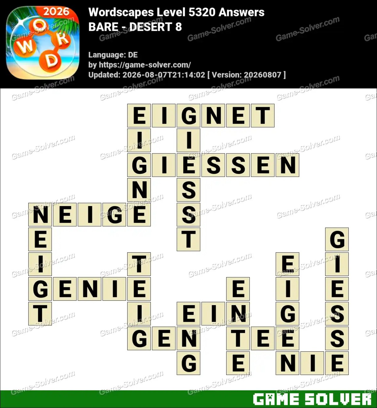 Wordscapes Deutsche Level 5320 Answers — BARE - DESERT 8