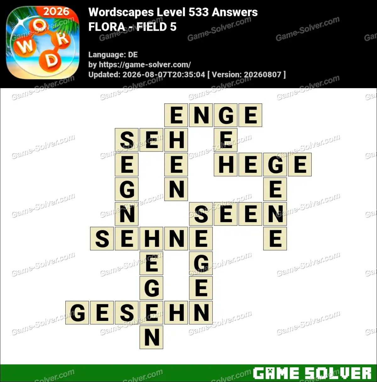 Wordscapes Deutsche Level 533 Answers — FLORA - FIELD 5