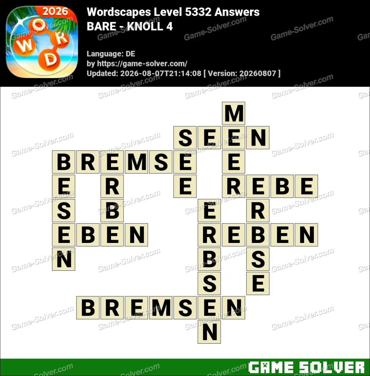 Wordscapes Deutsche Level 5332 Answers — BARE - KNOLL 4