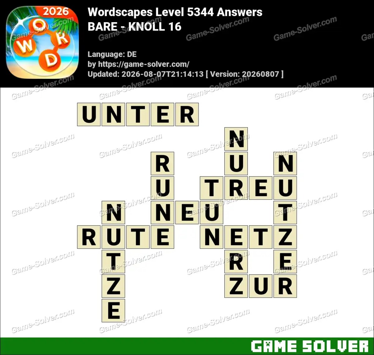 Wordscapes Deutsche Level 5344 Answers — BARE - KNOLL 16