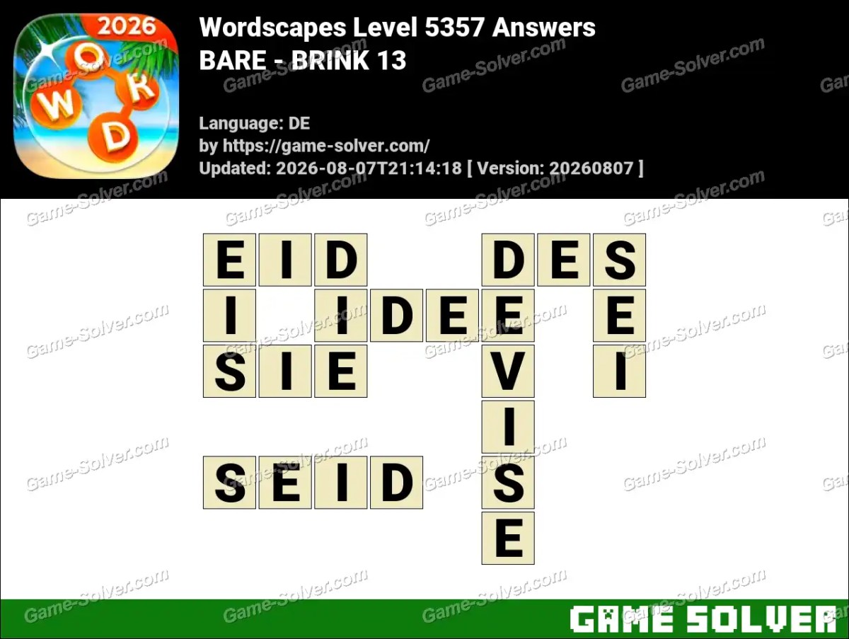 Wordscapes Deutsche Level 5357 Answers — BARE - BRINK 13