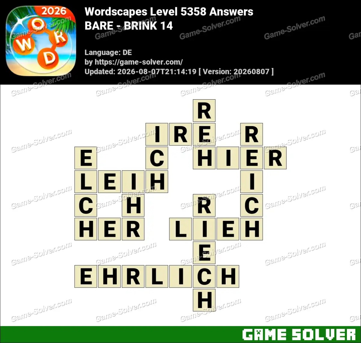 Wordscapes Deutsche Level 5358 Answers — BARE - BRINK 14