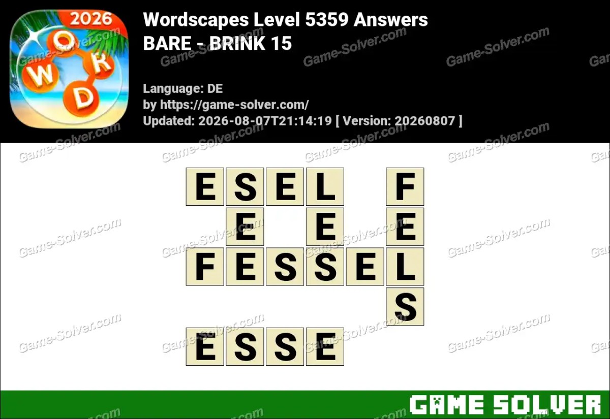 Wordscapes Deutsche Level 5359 Answers — BARE - BRINK 15