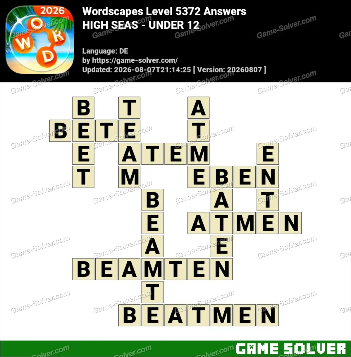 Wordscapes Deutsche Level 5372 Answers — HIGH SEAS - UNDER 12