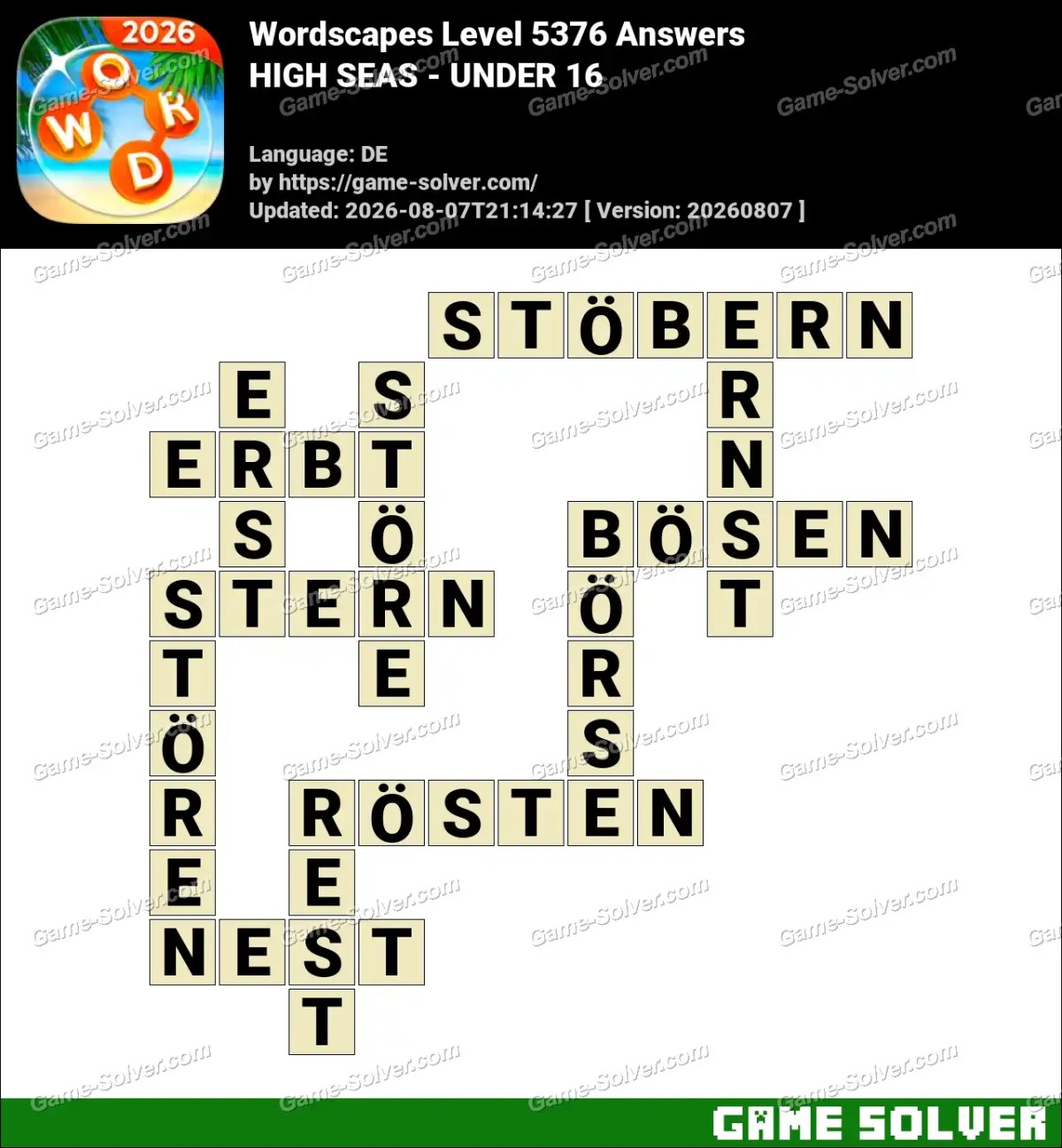 Wordscapes Deutsche Level 5376 Answers — HIGH SEAS - UNDER 16