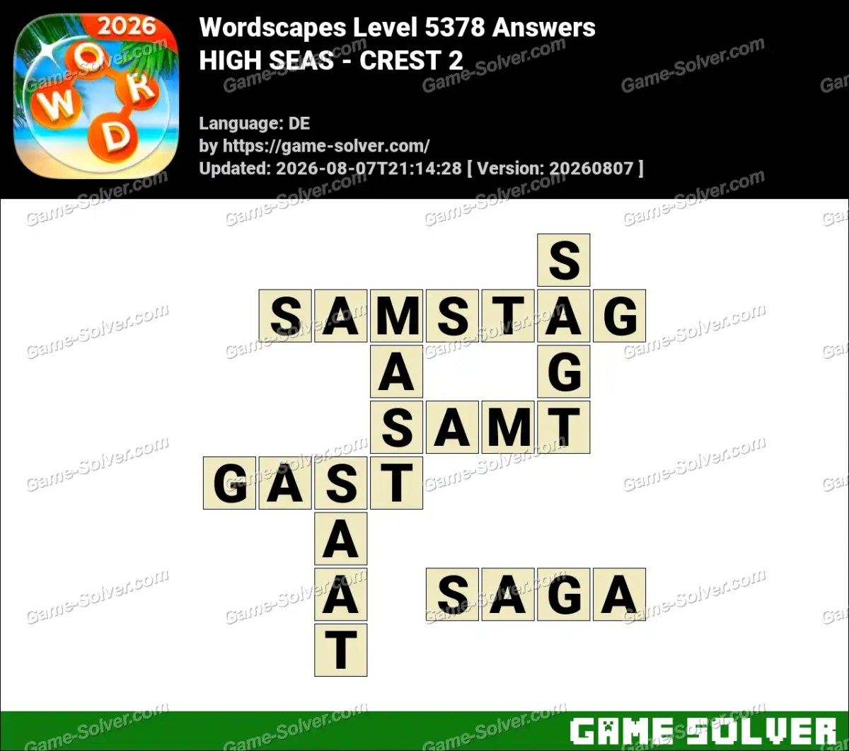 Wordscapes Deutsche Level 5378 Answers — HIGH SEAS - CREST 2