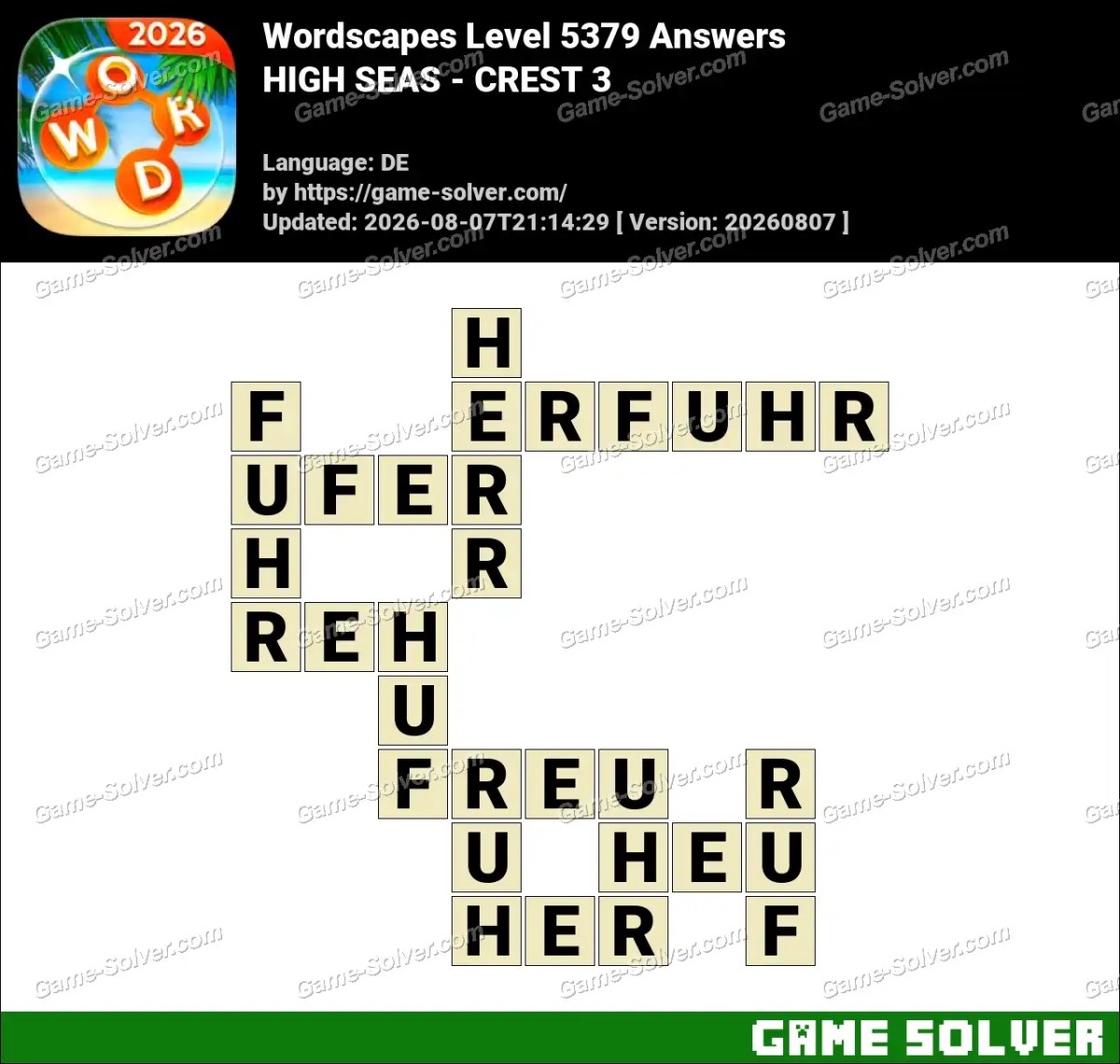 Wordscapes Deutsche Level 5379 Answers — HIGH SEAS - CREST 3