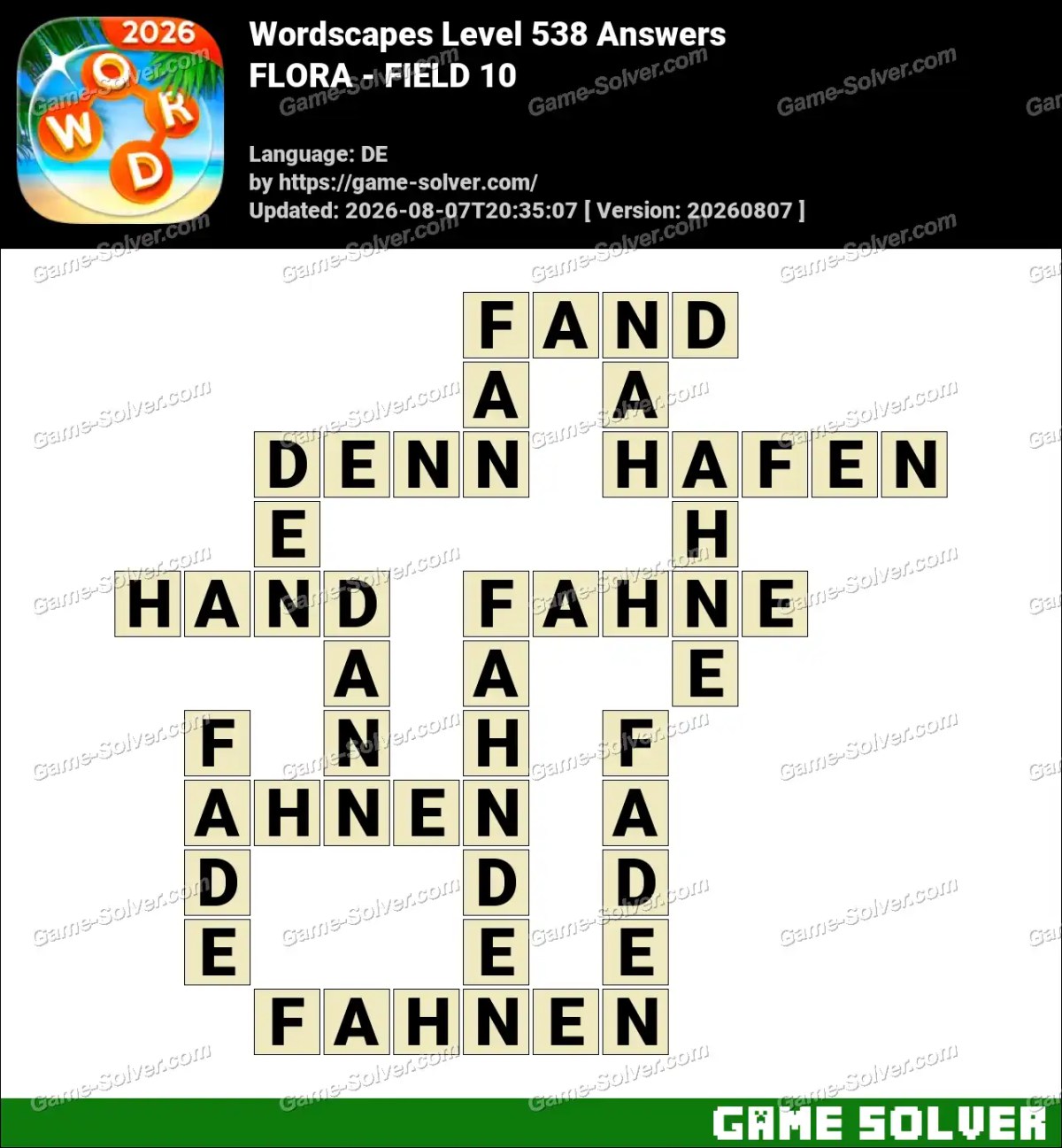 Wordscapes Deutsche Level 538 Answers — FLORA - FIELD 10