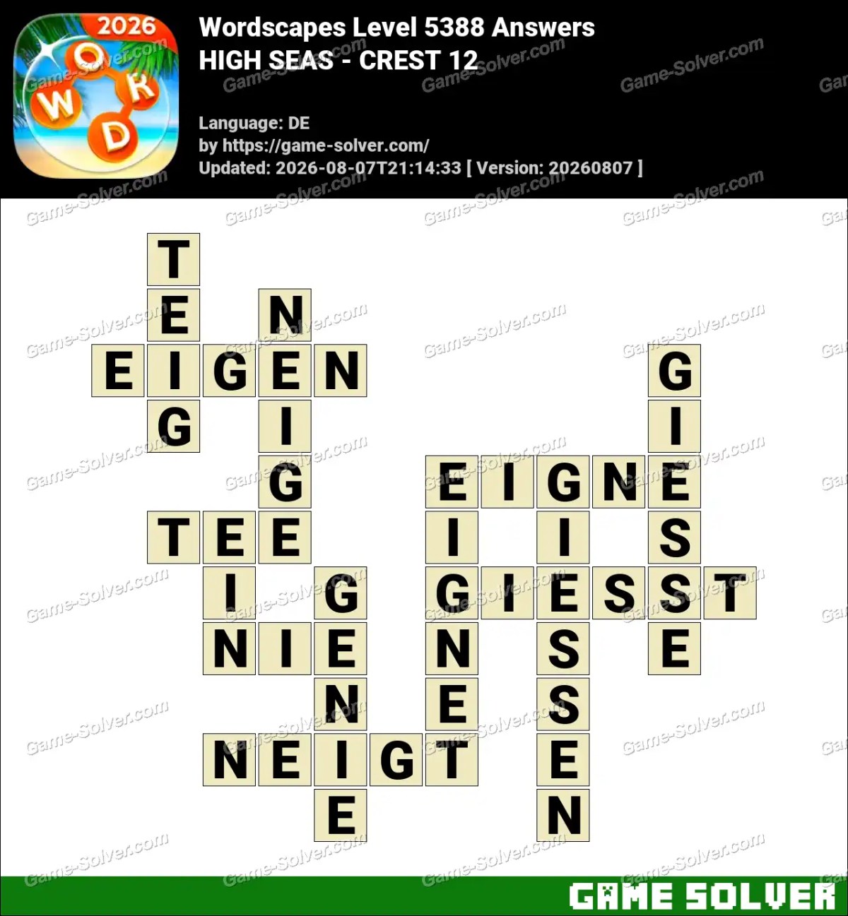 Wordscapes Deutsche Level 5388 Answers — HIGH SEAS - CREST 12