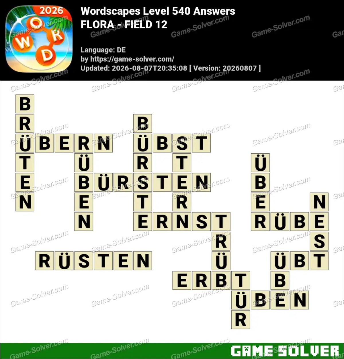 Wordscapes Deutsche Level 540 Answers — FLORA - FIELD 12