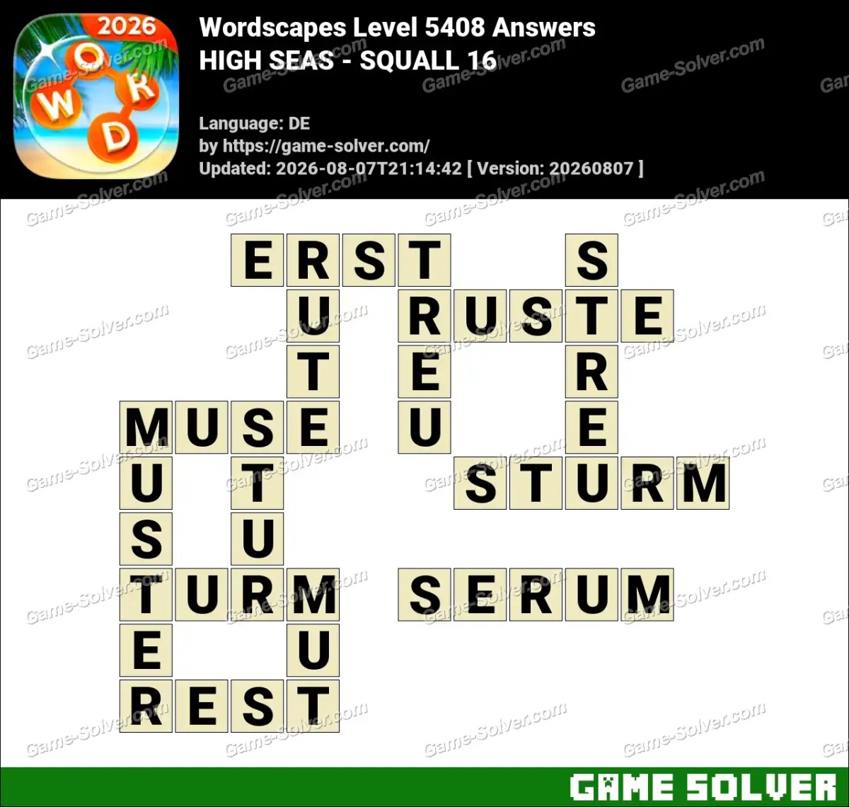 Wordscapes Deutsche Level 5408 Answers — HIGH SEAS - SQUALL 16