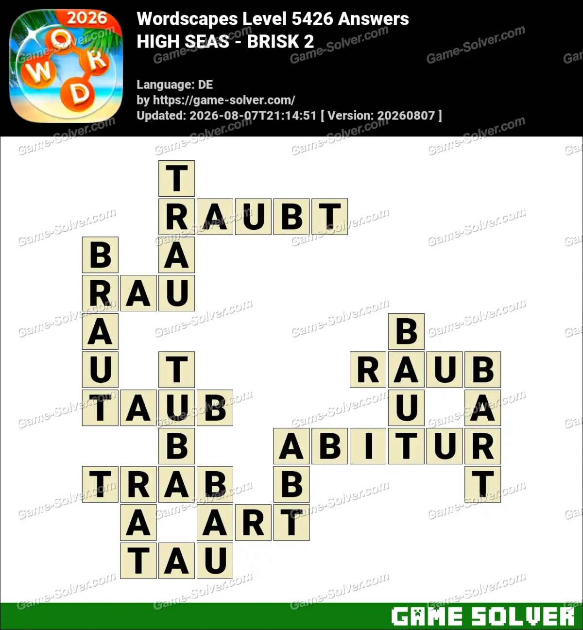Wordscapes Deutsche Level 5426 Answers — HIGH SEAS - BRISK 2