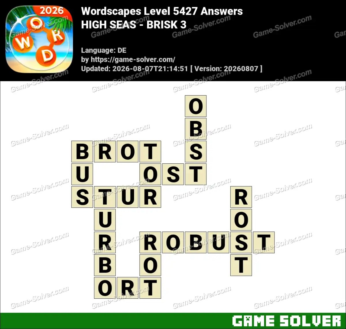 Wordscapes Deutsche Level 5427 Answers — HIGH SEAS - BRISK 3