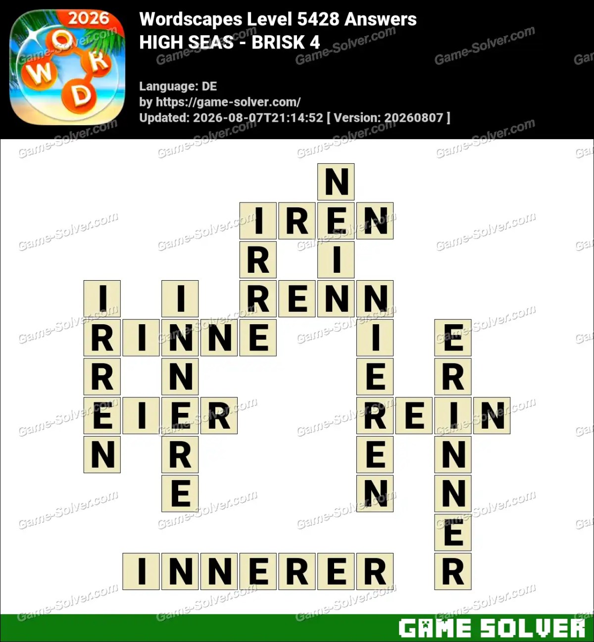Wordscapes Deutsche Level 5428 Answers — HIGH SEAS - BRISK 4