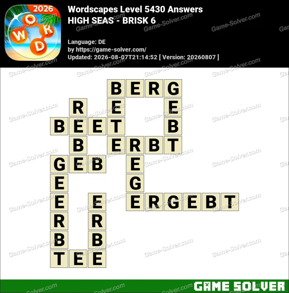 Wordscapes Deutsche Level 5430 Answers — HIGH SEAS - BRISK 6