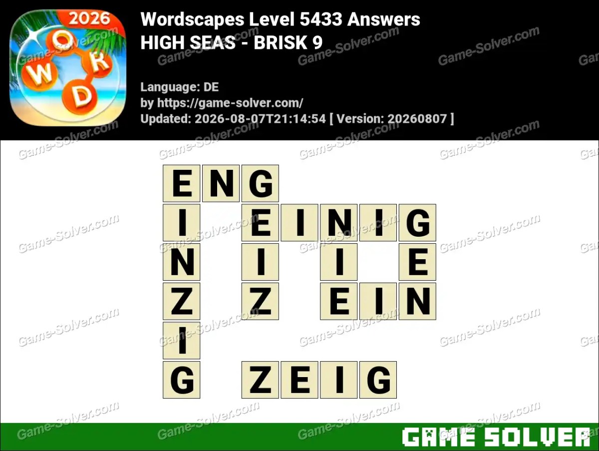 Wordscapes Deutsche Level 5433 Answers — HIGH SEAS - BRISK 9