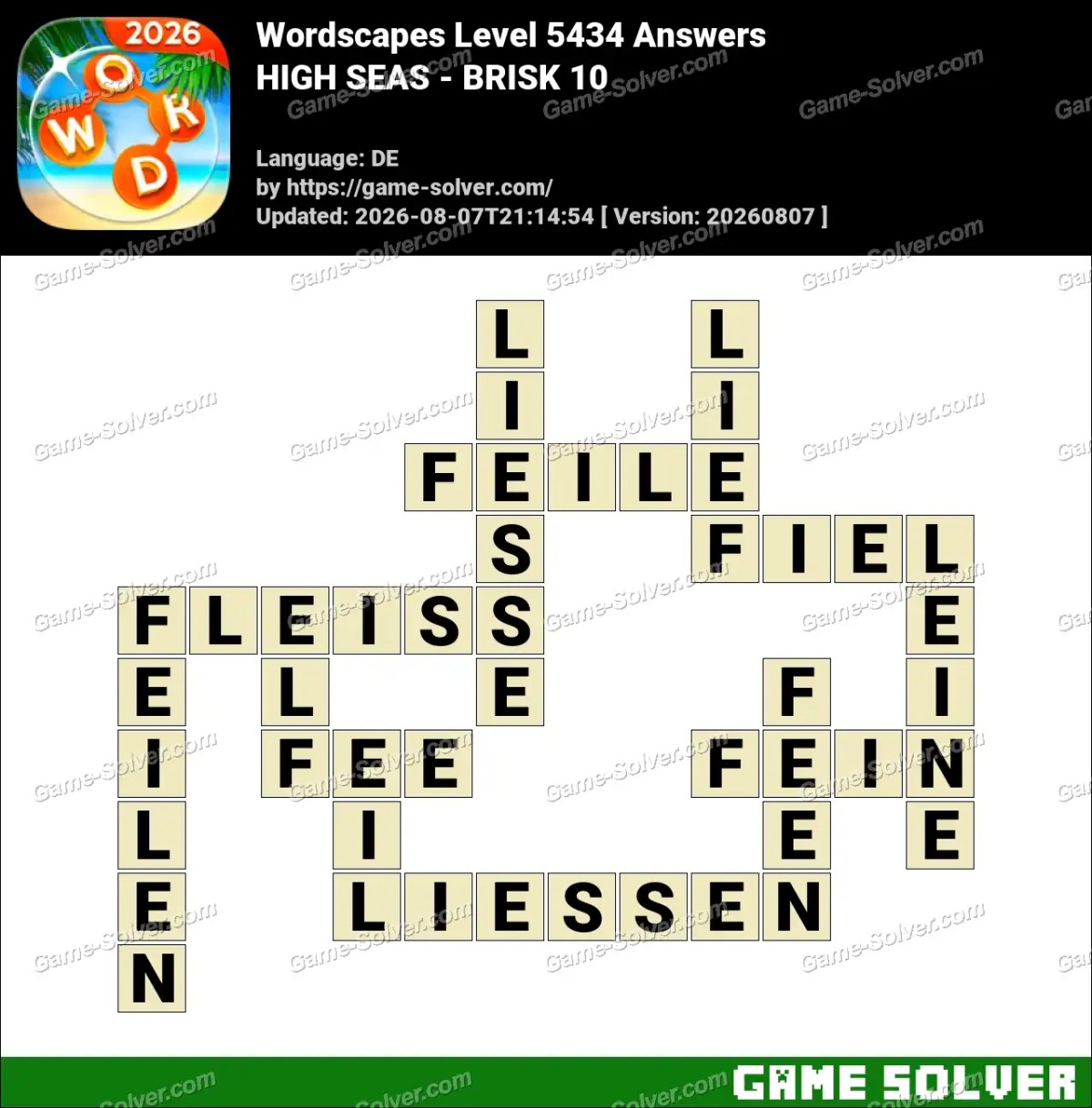 Wordscapes Deutsche Level 5434 Answers — HIGH SEAS - BRISK 10