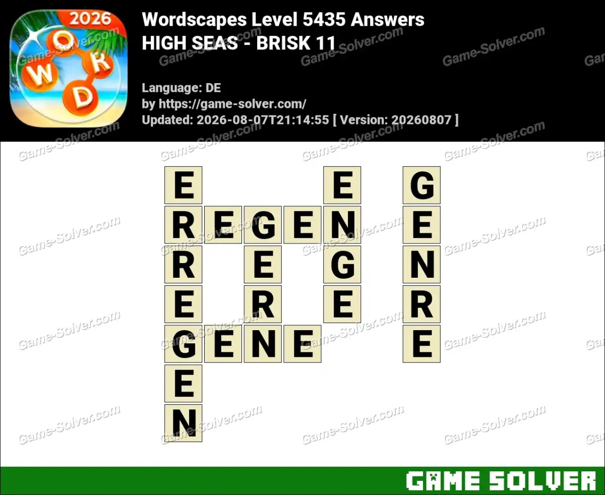 Wordscapes Deutsche Level 5435 Answers — HIGH SEAS - BRISK 11