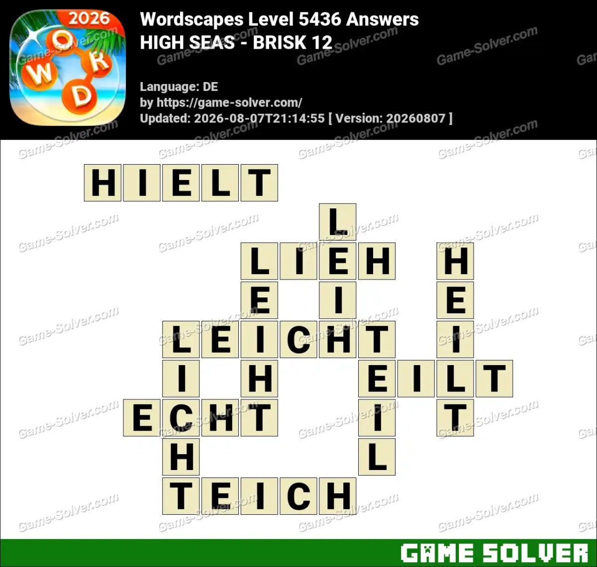 Wordscapes Deutsche Level 5436 Answers — HIGH SEAS - BRISK 12