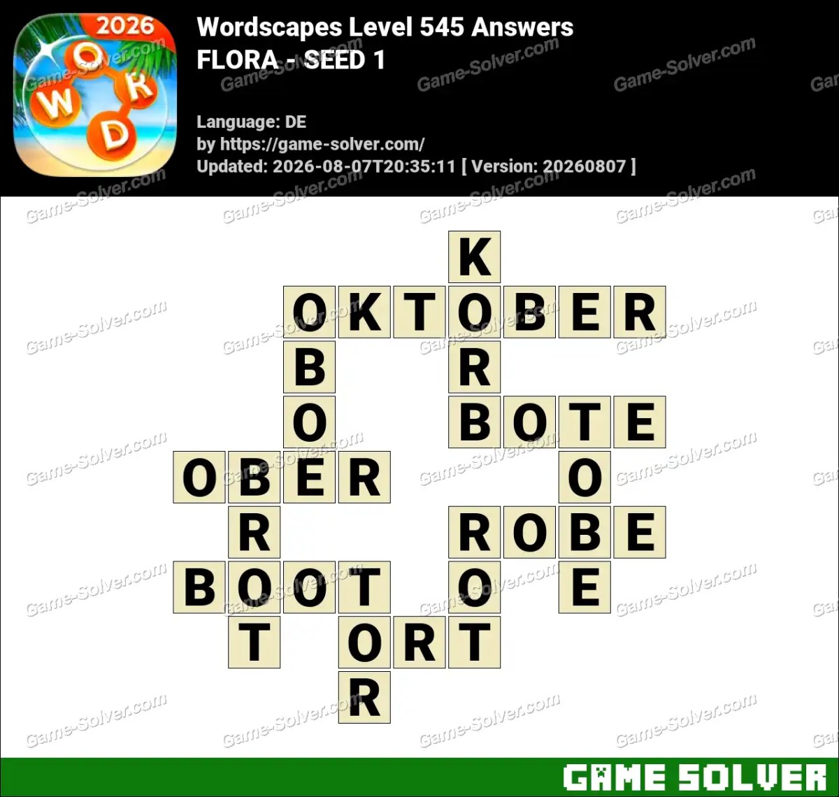 Wordscapes Deutsche Level 545 Answers — FLORA - SEED 1