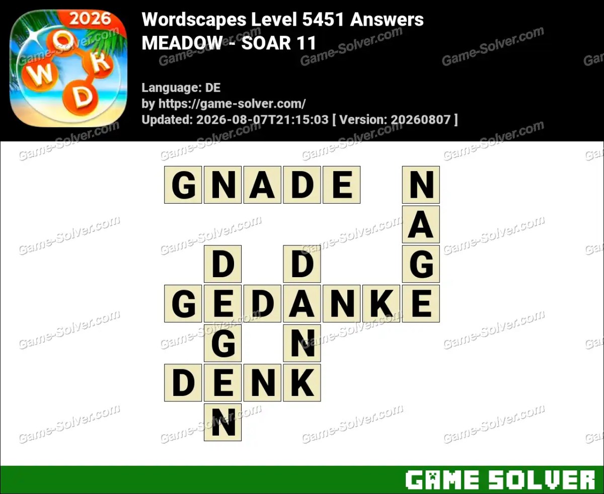 Wordscapes Deutsche Level 5451 Answers — MEADOW - SOAR 11