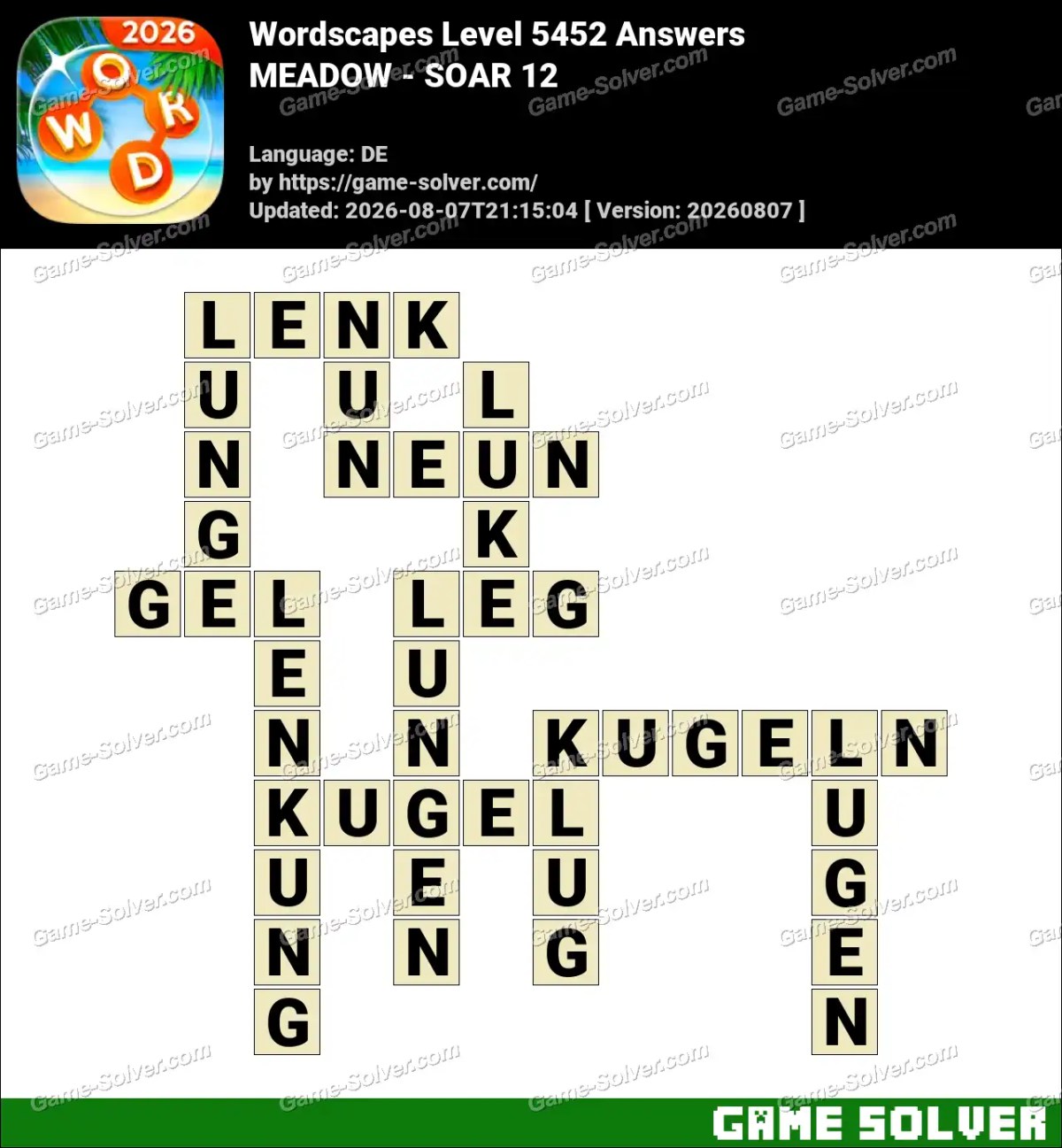 Wordscapes Deutsche Level 5452 Answers — MEADOW - SOAR 12