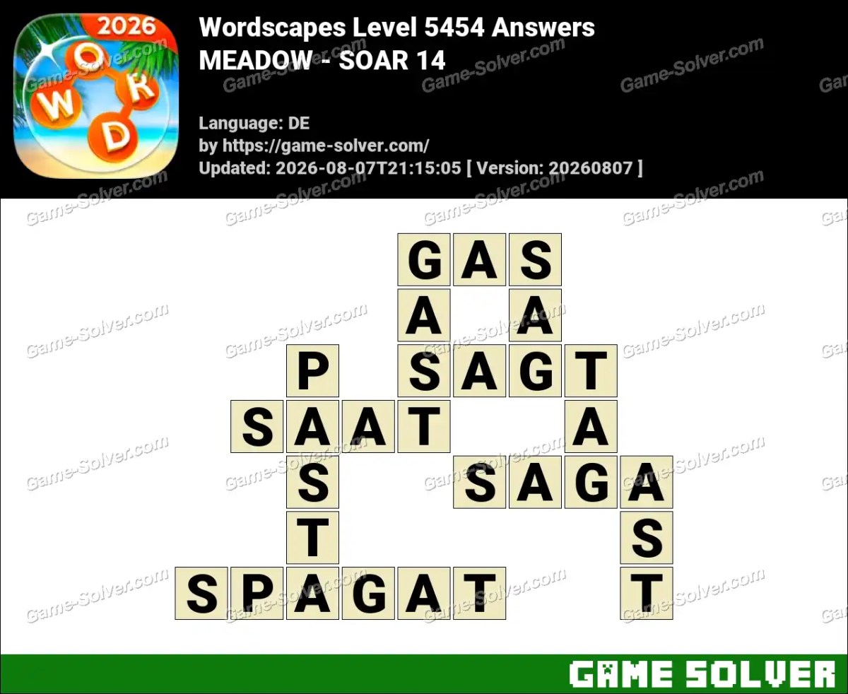 Wordscapes Deutsche Level 5454 Answers — MEADOW - SOAR 14