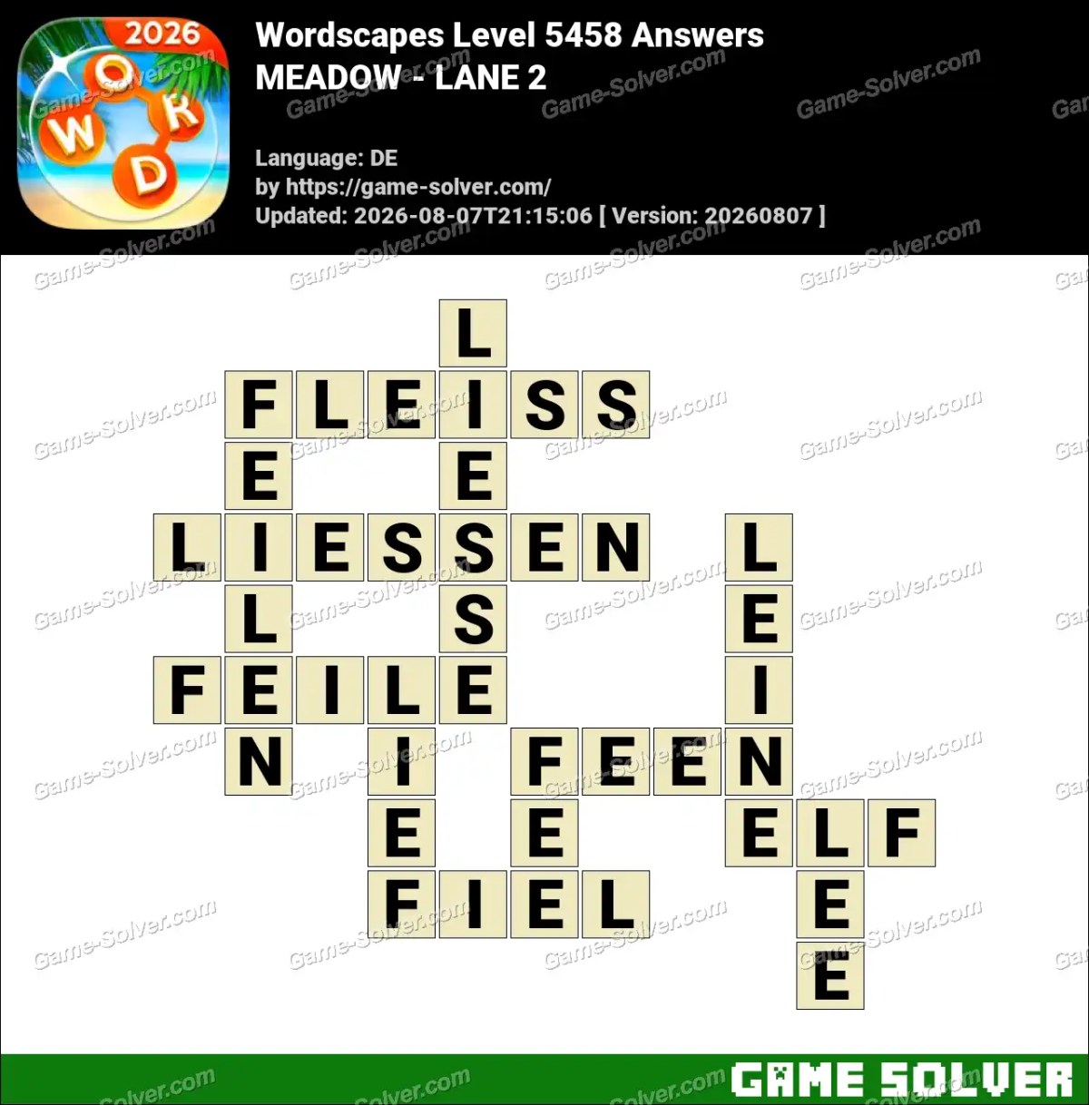 Wordscapes Deutsche Level 5458 Answers — MEADOW - LANE 2 Wordscapes Deutsche Level 5458 Answers — MEADOW - LANE 2