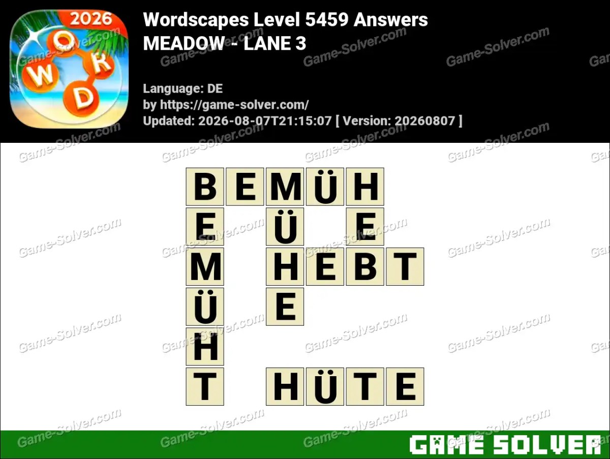 Wordscapes Deutsche Level 5459 Answers — MEADOW - LANE 3