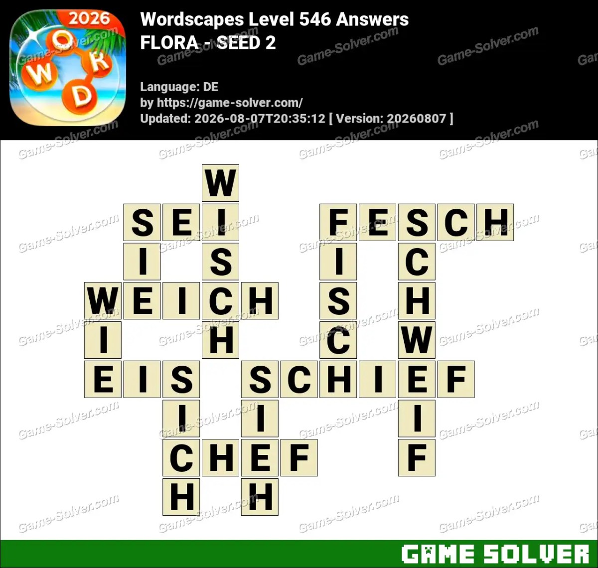 Wordscapes Deutsche Level 546 Answers — FLORA - SEED 2