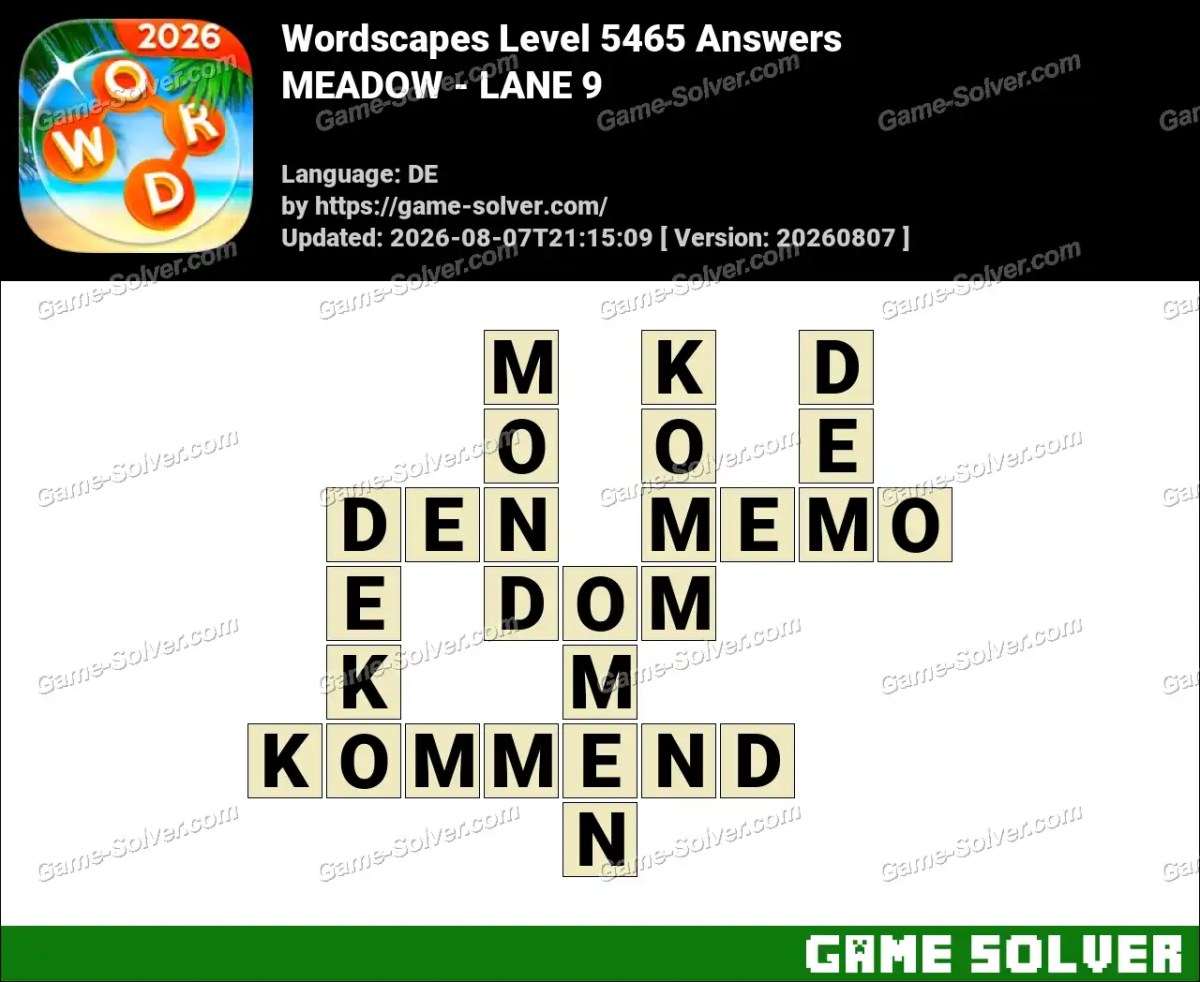 Wordscapes Deutsche Level 5465 Answers — MEADOW - LANE 9