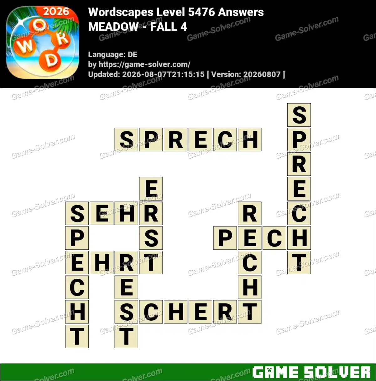 Wordscapes Deutsche Level 5476 Answers — MEADOW - FALL 4