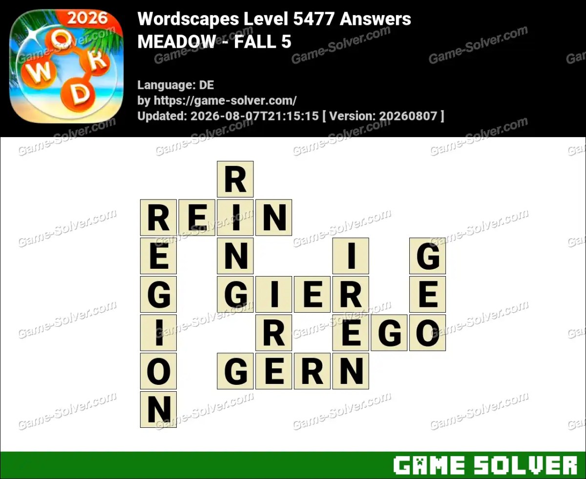 Wordscapes Deutsche Level 5477 Answers — MEADOW - FALL 5 Wordscapes Deutsche Level 5477 Answers — MEADOW - FALL 5