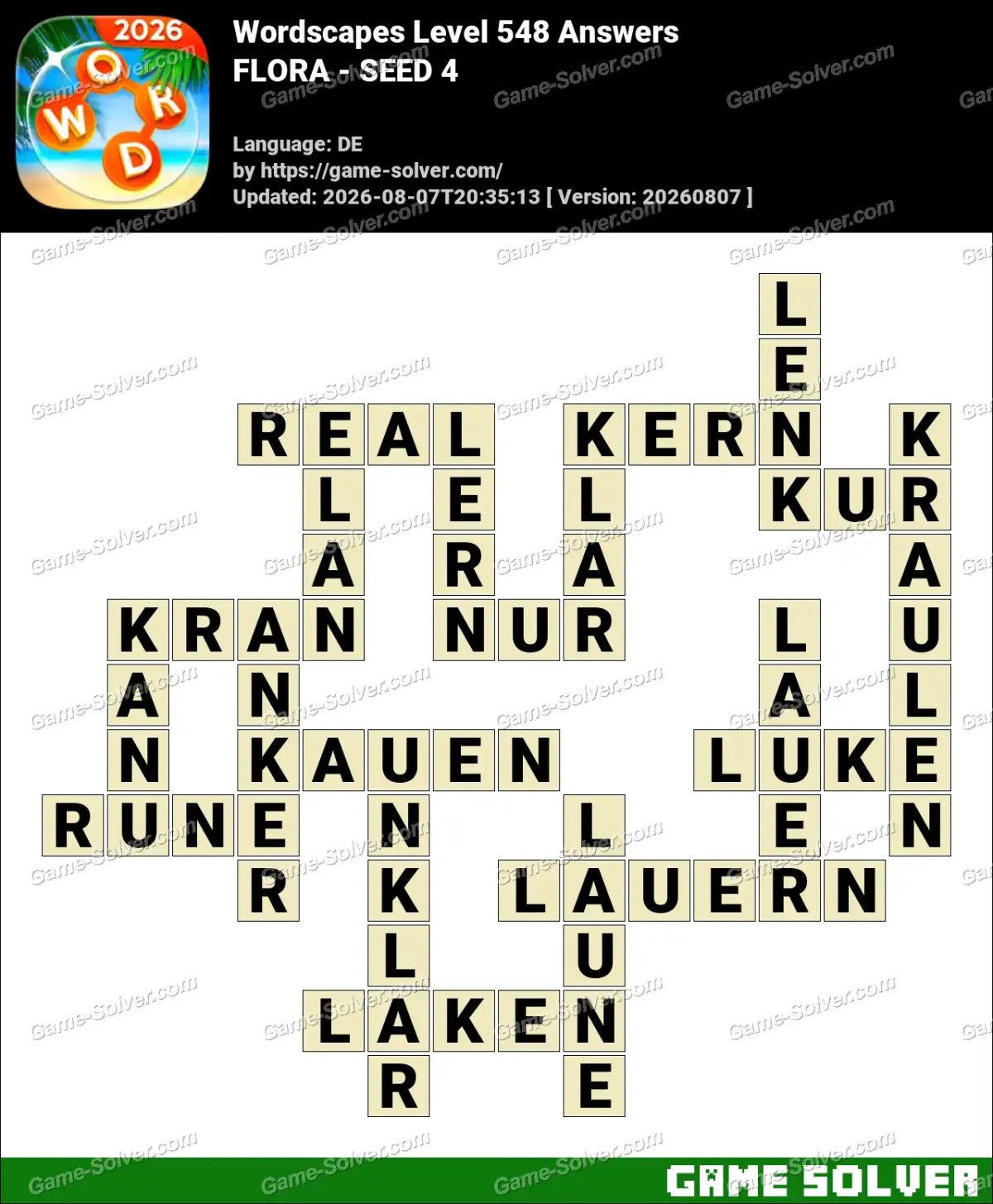 Wordscapes Deutsche Level 548 Answers — FLORA - SEED 4